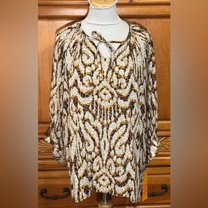 Ruby Rd. Women's Top with Cream and Brown Motif